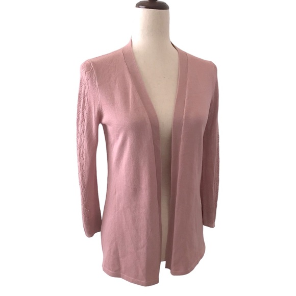 Roz & Ali Pointelle Sweater Dusty Pink Long Sleeve Open Front New with Tags - Picture 13 of 17